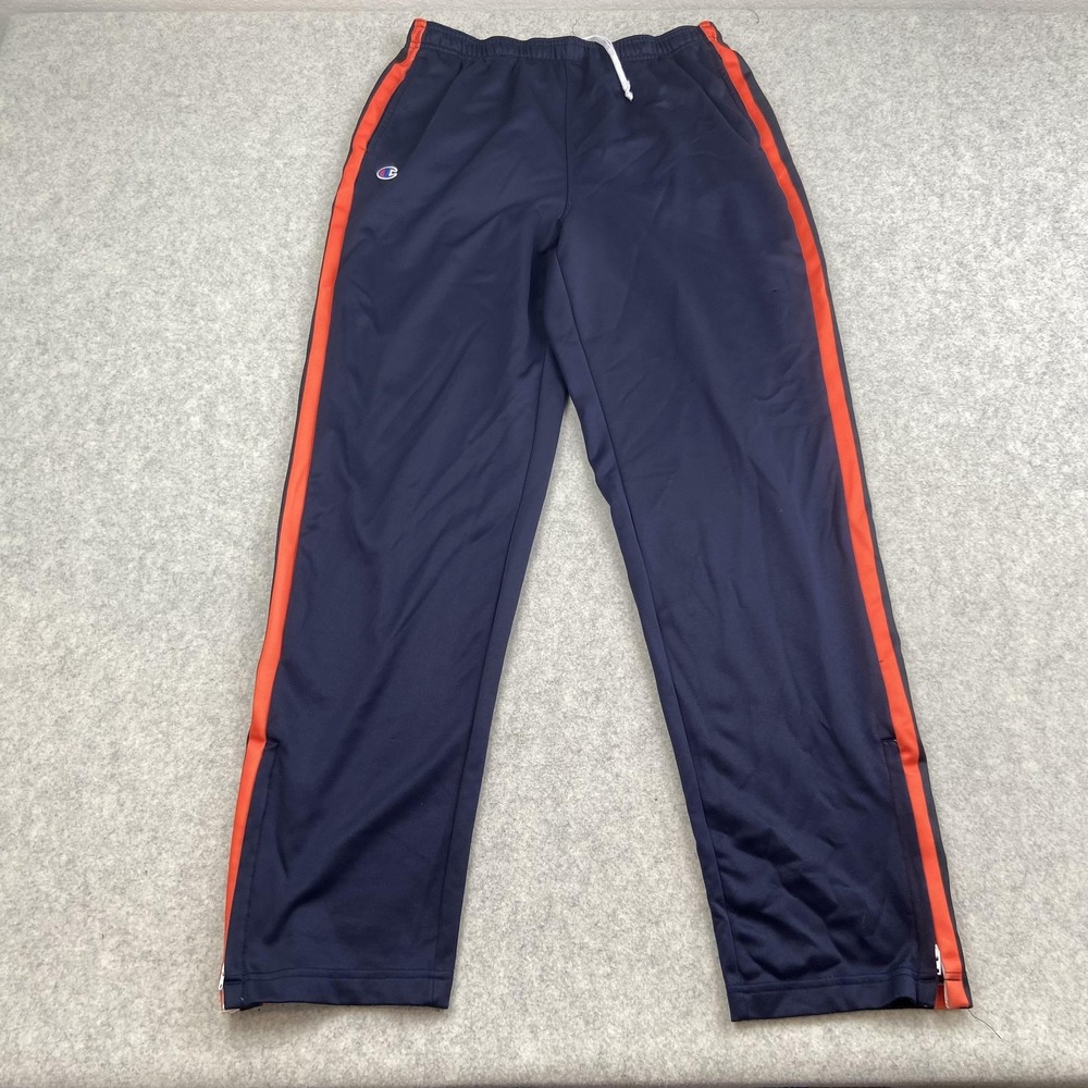 Champion Mens Large 31x31 Blue Orange Stripe Track Pants Zip Hem ULTRAFUSE Snag